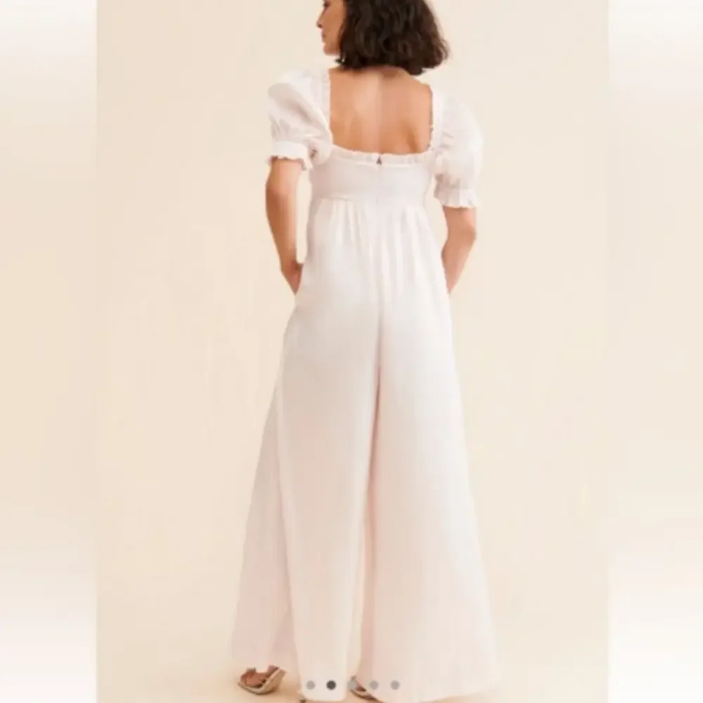 NEW Selkie Seashell Wide Leg Puff Sleeve Jumpsuit Light Pink Women's Size Small - Picture 3 of 11